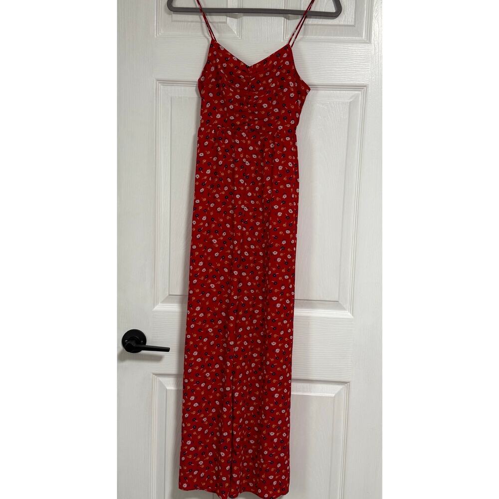 Madewell Women's Red Floral Smocked Wide Leg with Pockets Jumpsuit Size 00 - Picture 1 of 16